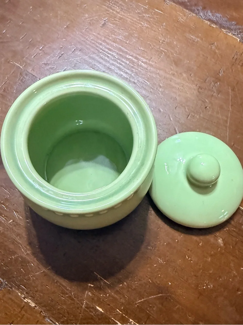 Pottery Barn Emma Green Ceramic Sugar Jar with Lid